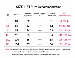 Detailed size chart for women's black suit vest waistcoat with measurements in centimeters