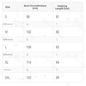 Comprehensive size chart for women's irregular long sleeve shirt showing chest and length in cm
