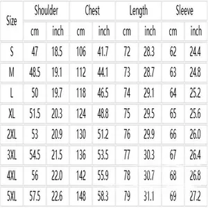 Detailed size chart table for men's long sleeve V-neck base shirt in cm and inches