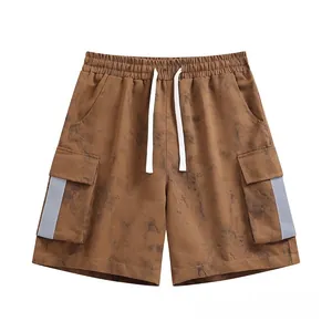 Herren braune schnelltrocknende Cargo-Shorts mit Marmordruck und Reflektoren.