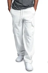 Pantaloni cargo bianchi da uomo stile street con tasche multiple e coulisse
