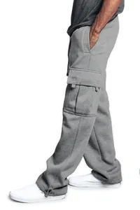 Vista laterale dei pantaloni cargo grigi da uomo con ampie tasche e coulisse