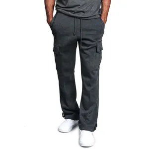 Pantaloni cargo da uomo grigio scuro con tasche multiple e vita con coulisse regolabile