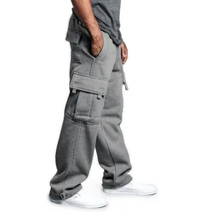 Pantaloni cargo grigi da uomo stile high-street con multitasche e coulisse fondo