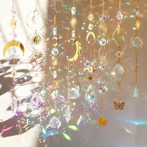 Kristall Sonnenfänger Windspiel Hängende Fenster Dekorationen Goldener Mond Stern Sonne Schmetterling Blatt Prisma Regenbogenmacher Zuhause Dekor Geschenk