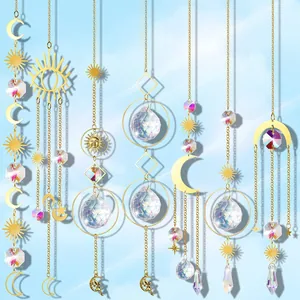 Crystal Suncatcher Wind Chime White Crystal Copper Sun Moon Star Dreamy Celestial Window Hanging Decoration Rainbow Maker Ornament