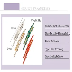 Detailed dimensions and parameters for rhinestone hair clips with colorful crystals