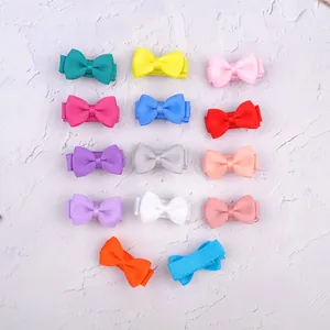 Set of colorful mini grosgrain ribbon bow hair clips for girls in vibrant candy colors