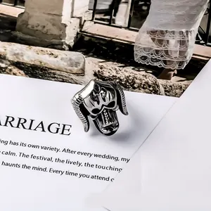 Vintage gothic titanium steel bull horn monster ring with punk style for men and women
