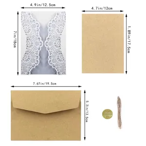 Detailed measurement guide for laser-cut wedding invitation set with kraft paper components