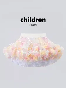 Vibrant pastel layered puffy tutu skirt for little girls featuring cute bow details