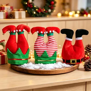 Lot de 3 chapeaux de Noël en forme de jambes d'elfe et de Père Noël pour décoration