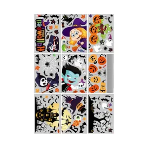 Spooky Halloween cartoon static window clings featuring witch vampire and bat designs