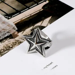 Vintage punk style titanium steel large five-pointed star ring for men and women