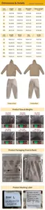 Detailed size chart and weight specs for men's beige jacquard hooded tracksuit set.