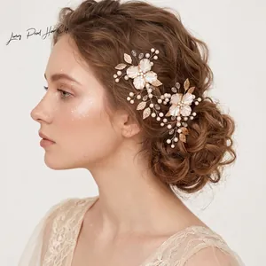 Handmade Flower Hair Clips Gold Alloy Artificial Pearl Rhinestone Bridal Headpiece Vintage Wedding Forest Style Women Hair Accessories