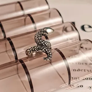 Vintage punk stainless steel snake ring with textured scale detail for men and women