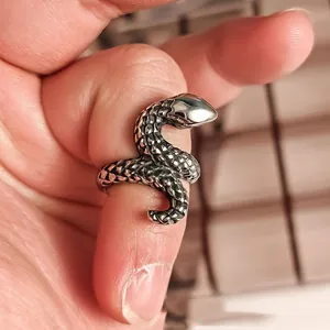 Vintage punk style stainless steel snake ring for men and women, textured animal jewelry