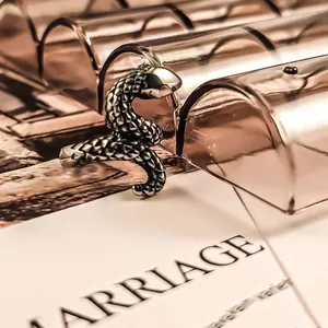 Punk style titanium steel snake ring with detailed textured scales for men and women