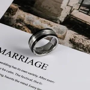 Minimalist Men Stainless Steel Band Ring Black Enamel Geometric Line Brushed Polish Ring Fashion Jewelry For Men Daily Accessories