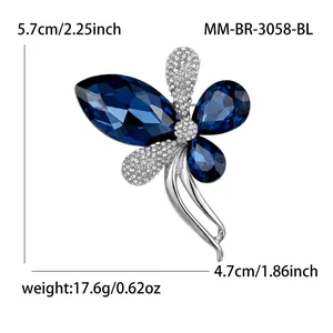 Detailed size and weight specs for the elegant blue crystal and silver-plated brooch.