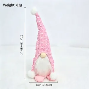 Pink knitted Valentine's Day gnome doll with white beard, height 27cm and width 13cm