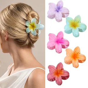 Tropische Frangipani Blumen Haarklammer Für Damen Farbverlauf Lackierter Kunststoff Haarklammer Für Sommer Strand Urlaub