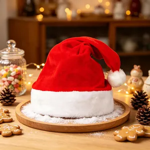 Chapeau de Père Noël en peluche rouge de qualité avec bordure en fausse fourrure blanche