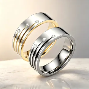 Bague en Acier Inoxydable Strass de Luxe Mode pour Hommes Femmes Personnalisé Tendance Brossé Géométrique Anneau Bijoux Cadeau