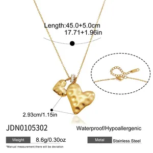 Elegant 18K gold-plated stainless steel necklace featuring a hammered double heart pendant