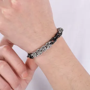 Bracelet gourmette minimaliste pour homme en acier inoxydable bicolore noir argent