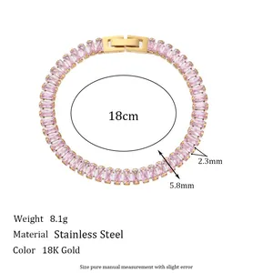 Misure dettagliate per il bracciale tennis in zircone rosa in acciaio placcato oro 18K