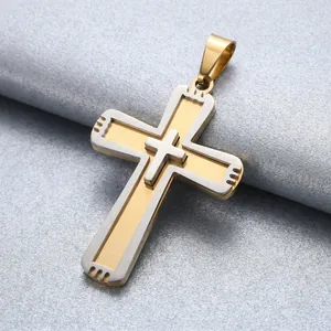 Herren Edelstahl Doppelschichtig Kreuz Anhänger Techwear Individualität Nur Anhänger Ohne Kette Gezahntes Halsband Geschenk