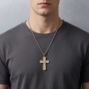 Zweifarbige Halskette mit Doppelkreuz-Anhänger aus Edelstahl für Herren, Techwear-Stil-Design