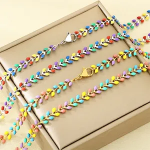 Colorful enamel wheat ear necklace and bracelet in bohemian style, stainless steel jewelry
