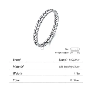 Vintage 925 sterling silver wheat ear braided stackable ring with antique finish