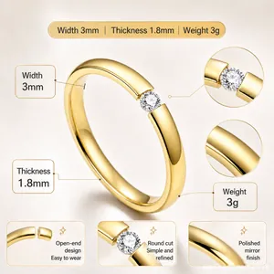 Elegant 3mm gold titanium steel open ring featuring a brilliant round diamond accent