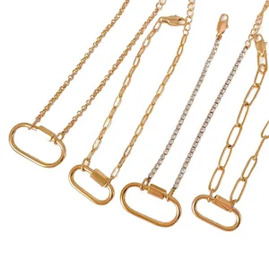 Fermoirs ovales en acier inoxydable doré avec divers styles de chaînes pour bijoux