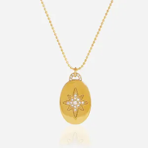 Elegant Stainless Steel Rhinestone North Star Pendant Necklace For Women Artificial Pearl Cross Charm Gold Plated Jewelry Gift