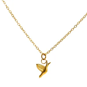 Elegant 18k gold plated stainless steel necklace featuring a dainty bird pendant.