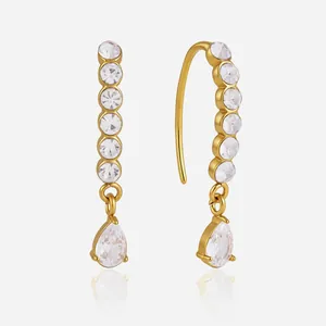Gold Plated Stainless Steel Water Drop Zirconia Earrings For Women Luxury Cubic Zirconia Dangle Drop Earrings Hypoallergenic Jewelry