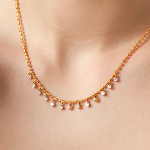 18K Gold Plated Stainless Steel Round Zirconia Pendant Necklace For Women Light Luxury Premium Bead Chain Choker Jewelry