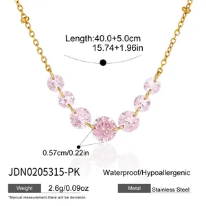 Detailed product specifications of 18K gold plated stainless steel pink zirconia necklace