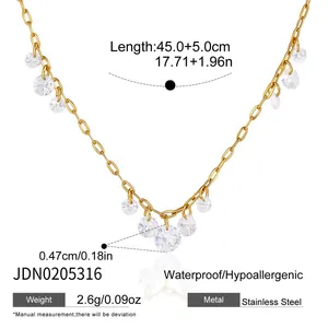 Detailed specifications of 18K gold plated stainless steel zircon tassel necklace