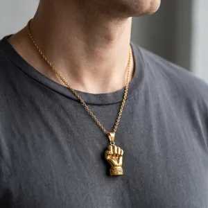 Pendentif punk poing fermé en acier inoxydable doré pour collier de mode homme