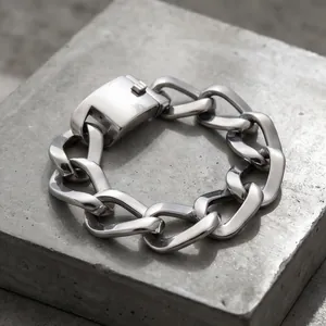 Pulsera Hip Hop para Hombre de Acero de Titanio Eslabón Cubano Línea Cuadrada Galvanoplastia al Vacío Industrial Minimalista Cadena Gruesa Joyería Regalo