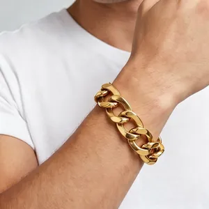 Pulsera de cadena cubana dorada de acero inoxidable para hombre, estilo hip hop, alto brillo