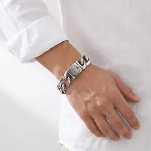 Pulsera de cadena cubana para hombre de acero inoxidable estilo hip-hop, plata