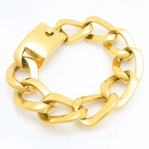 Pulsera de cadena cubana para hombre en acero inoxidable dorado con estilo hip-hop audaz