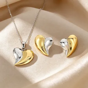 Ensemble de bijoux cœur en acier inoxydable bicolore or et argent avec collier